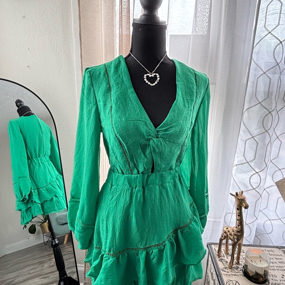 Emerald Green Ruffle Mini Dress